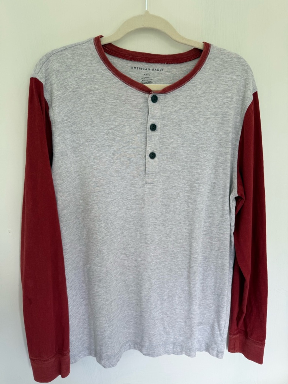 Y2K American Eagle Vintage Colorblock Henley Long Sleeve Men's T-Shirt M